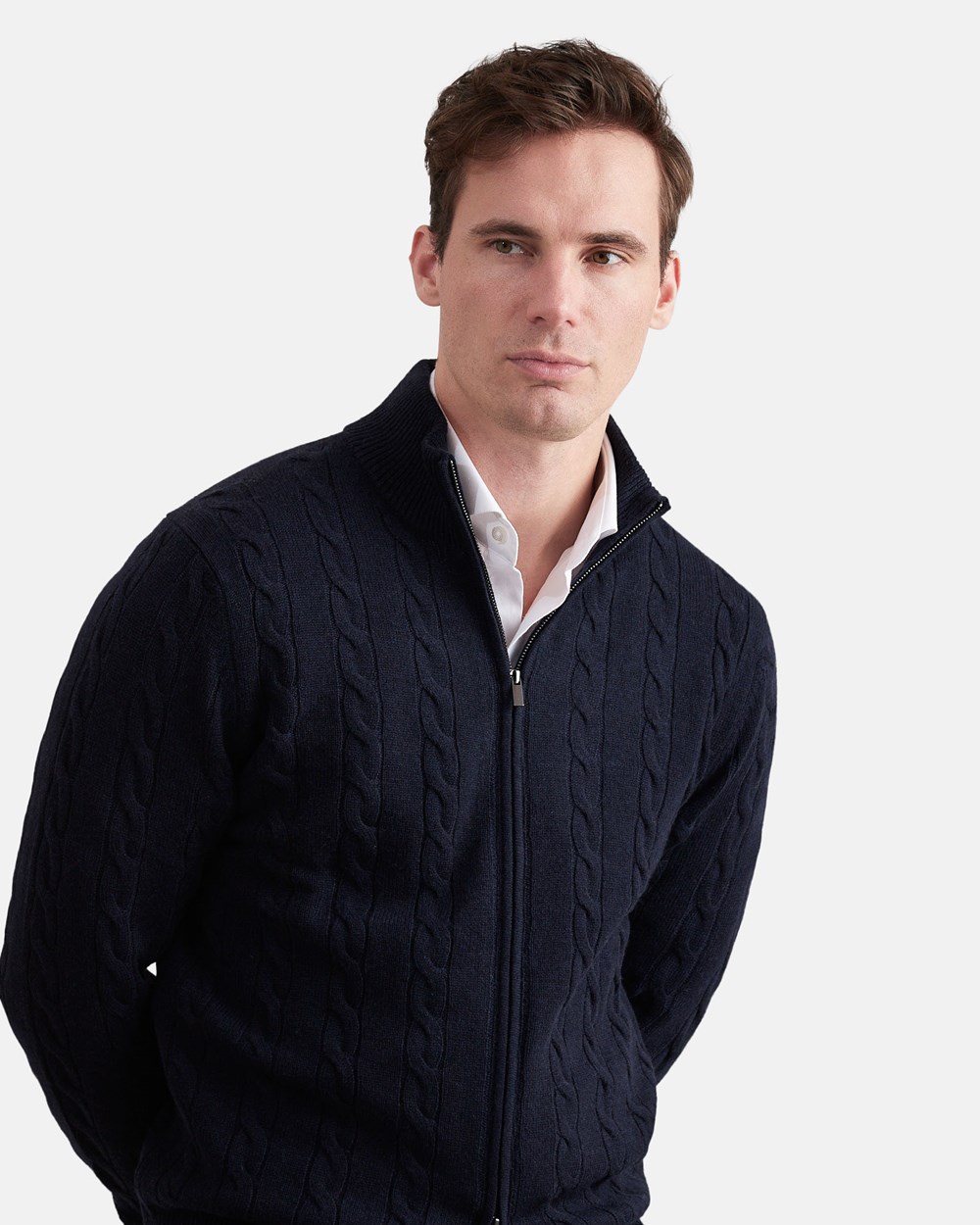 Wool Cashmere Full Zip Cable Knit