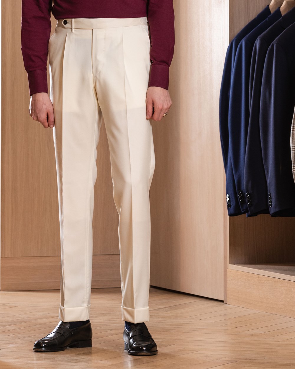 Cotton X Wool classic pin-stripe single pleat trousers – URA MAKU