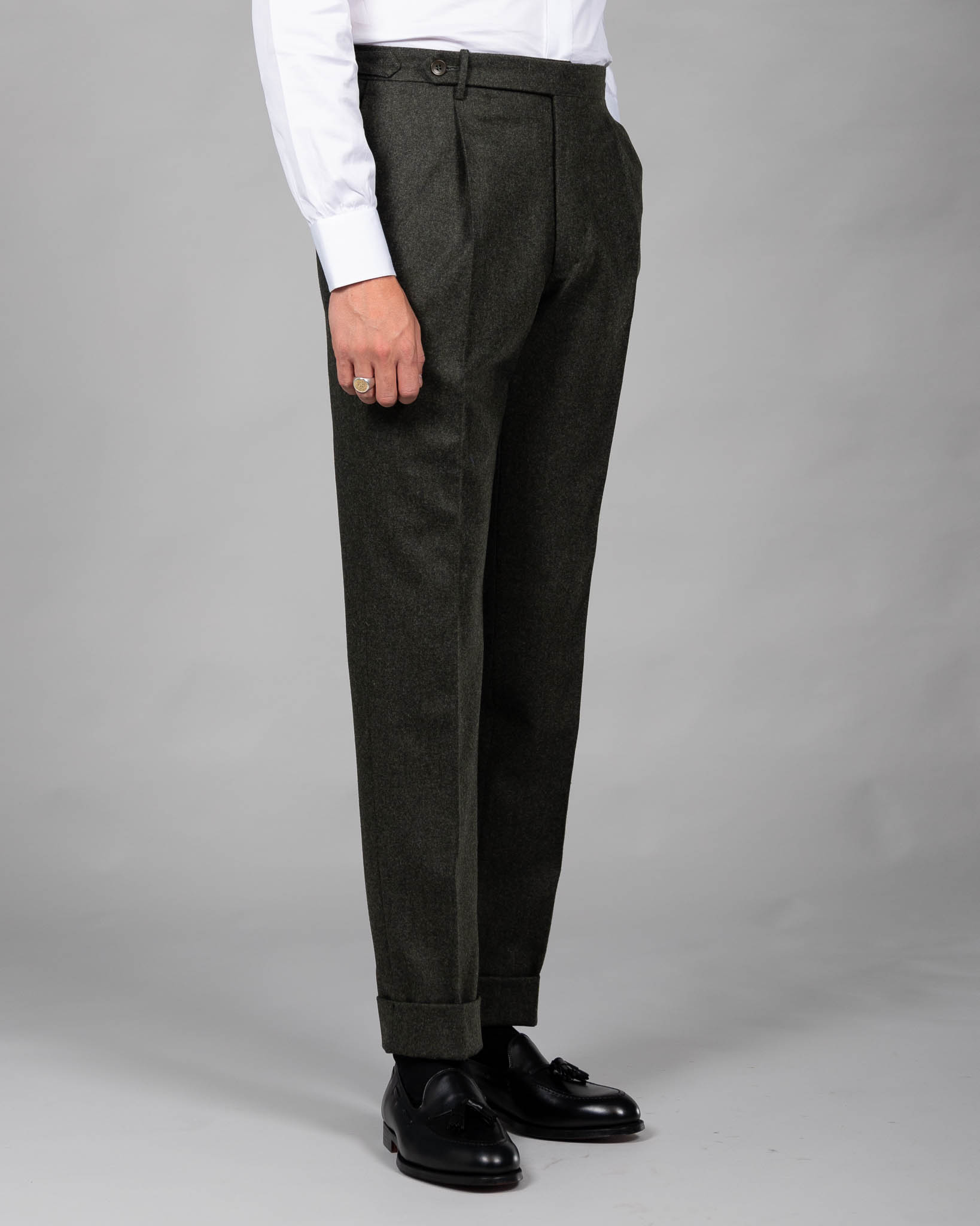 Single Pleat Side Tab Flannel Trouser