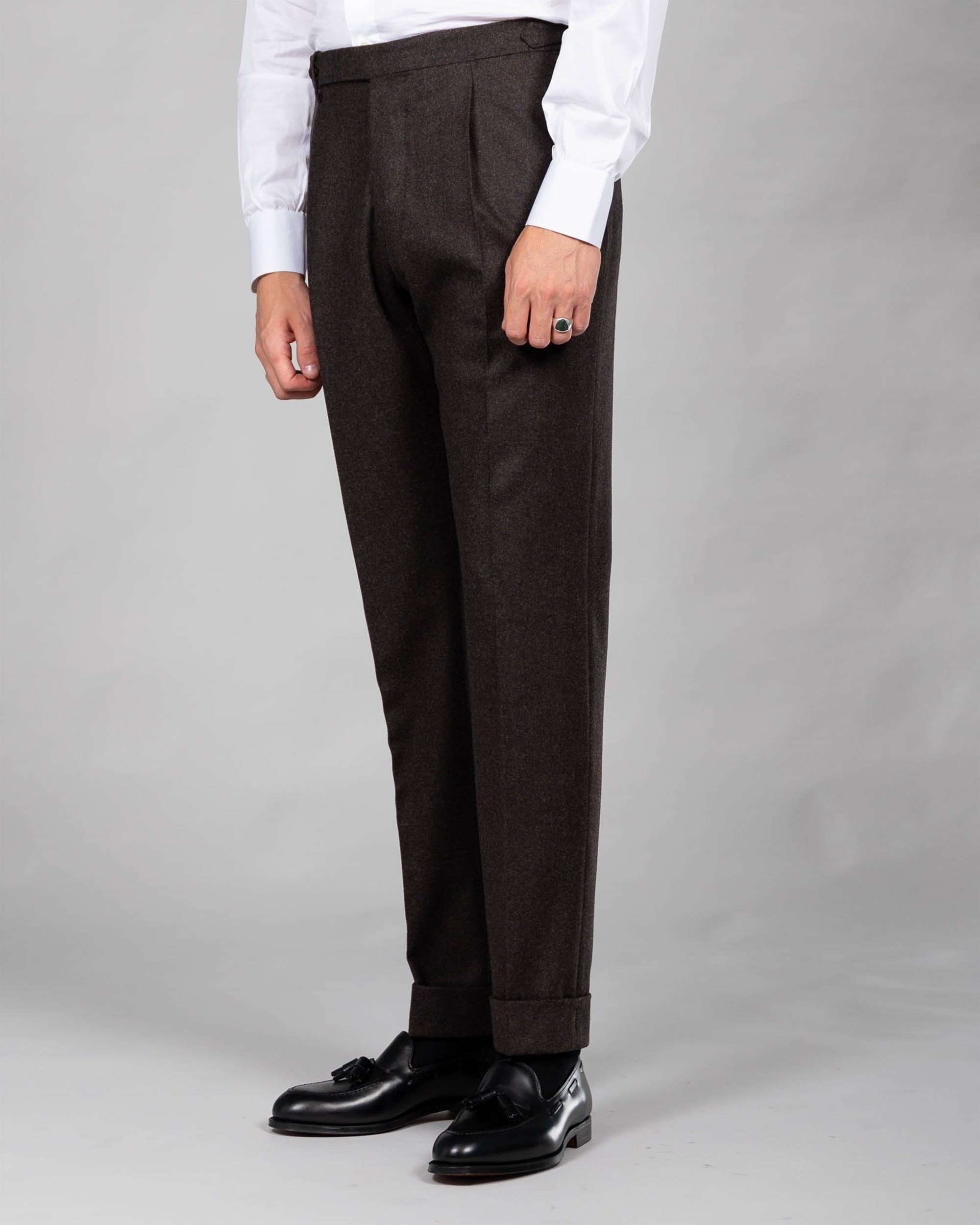 Single Pleat Side Tab Flannel Trouser
